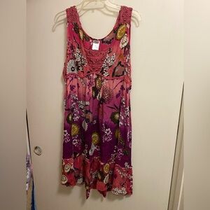 Forbidden Womens Pink Floral Dress L Large Boho Artsy Festival Beach Bohemian